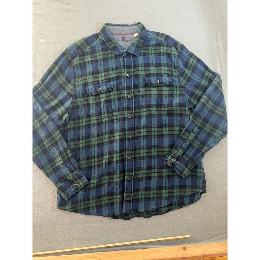 Woolrich Men's Blue Green Plaid Flannel Shirt Size XXL Long Sleeve Button-Up